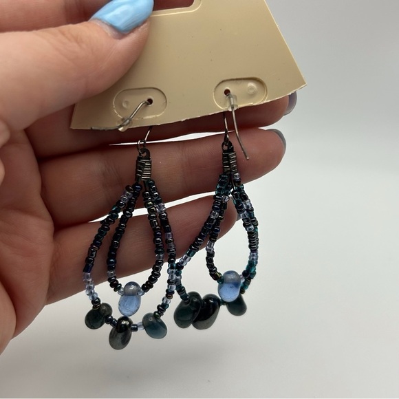 Cato NWT Blue Seed Beaded Teardrop Dangle Earrings with Silver Tone Hook - Picture 4 of 5